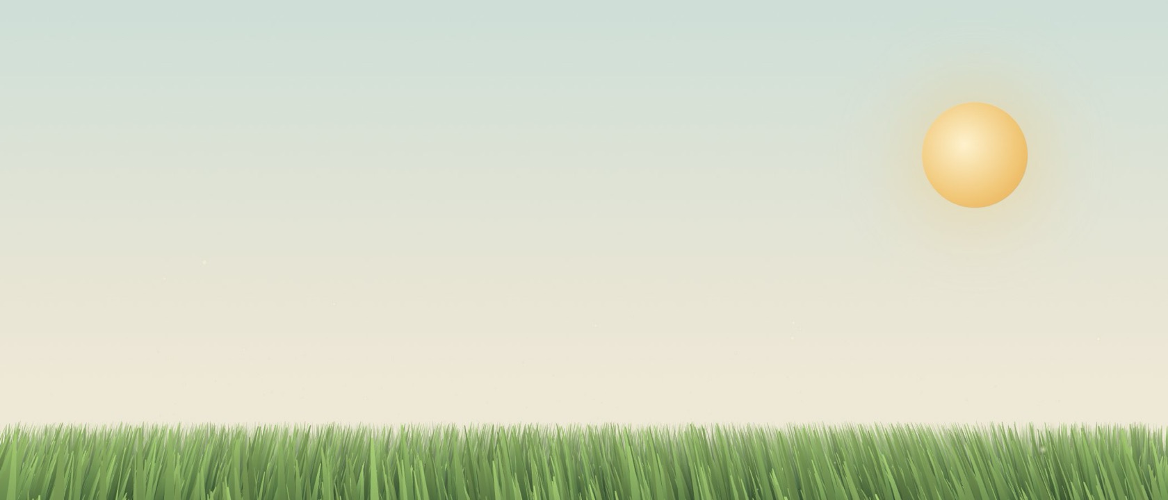 A field of green grass under a pale sky and a warm sun — the header scene from this website's home page